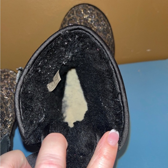 UGG Mini Bailey Bow Black Spot Leopard Sparkle Glitter Women’s Ankle Boots - Picture 4 of 6